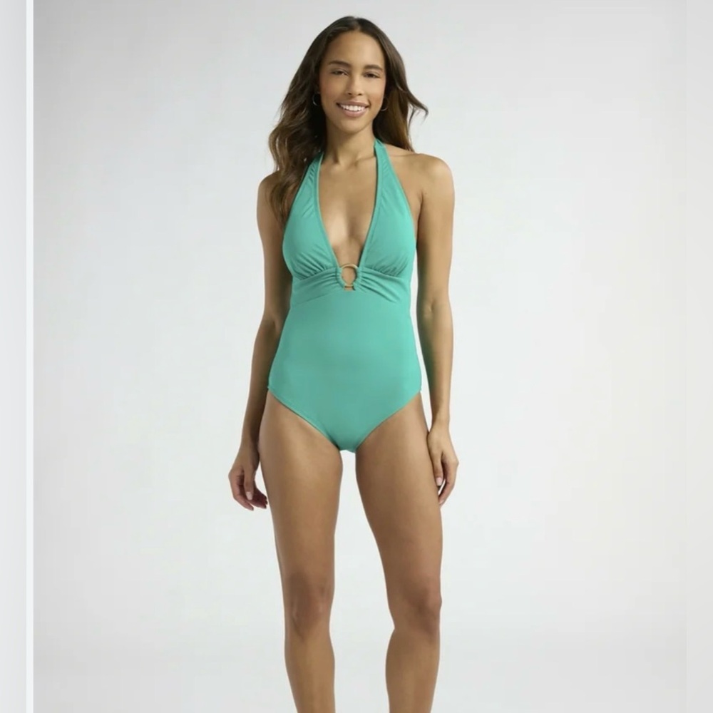 NWT Sofia by Sofia Vergara Halter Green  One Piece Swimsuit L